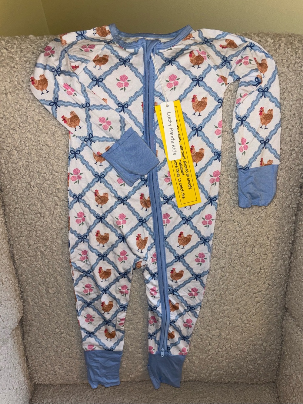 *NWT* Lucky Panda Kids Baby Girl Bamboo Zip Romper | Chickens & Flowers 12-18 M